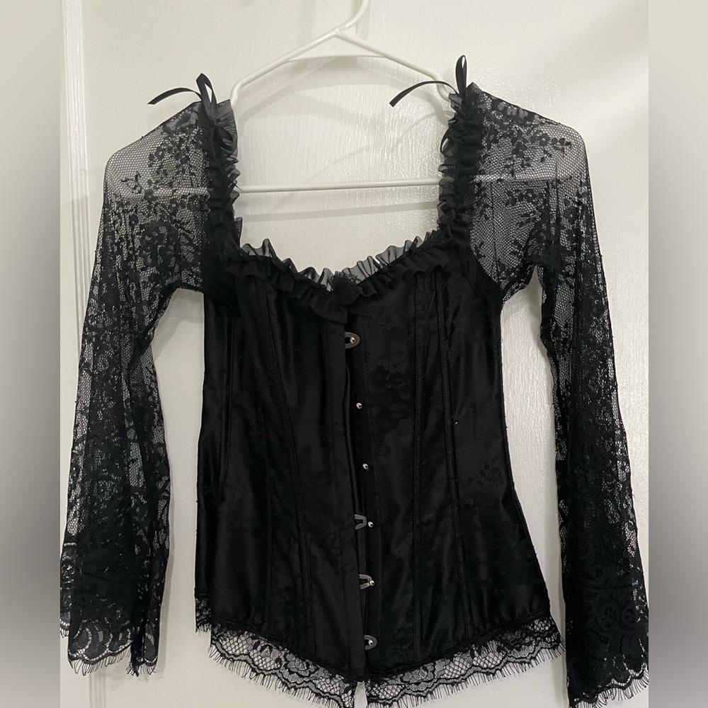 Black Lace Long Sleeve Corset Top